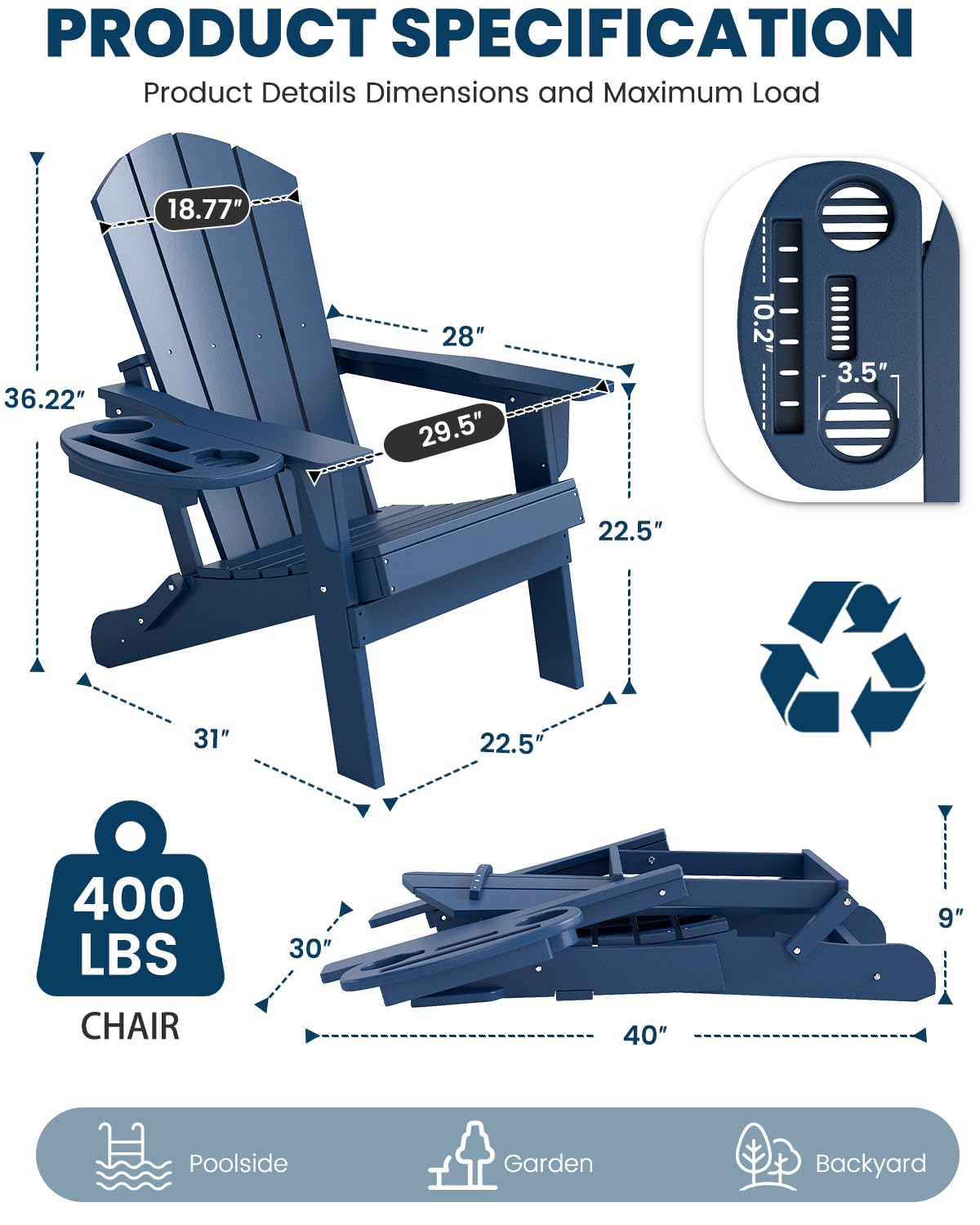 Folding Adirondack Chair Set of 8 with Cup Holder A15929