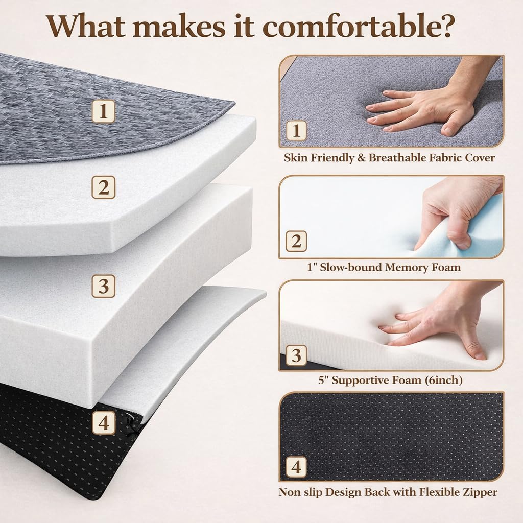 Twin 6-Inch Foam Tri Fold Floor Mattress with 2 Washable Covers F93508