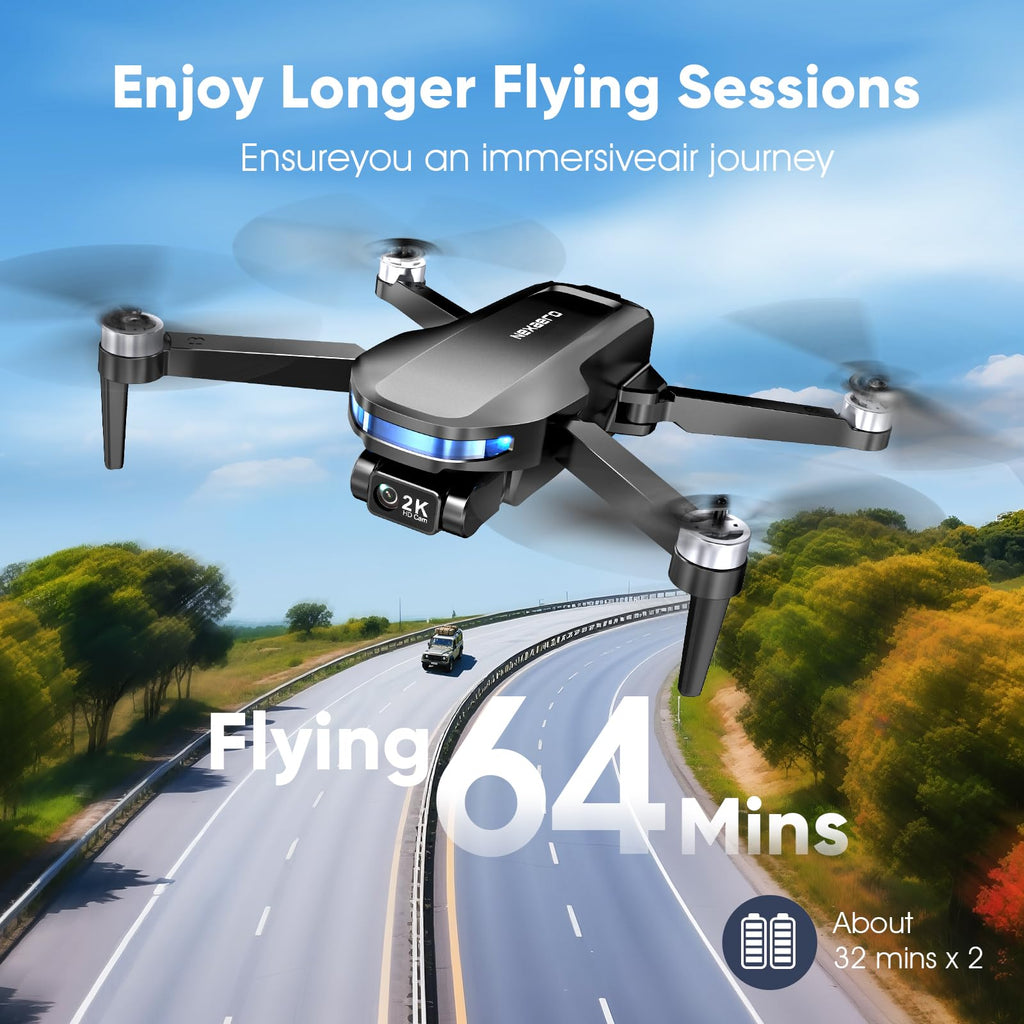 GPS Drone with EIS 2K Camera, 7.22 inch Screen, 64 Mins Flight, Foldable RC Drone P9670