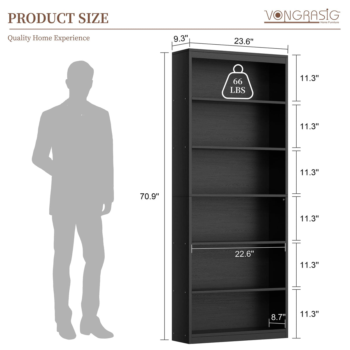 71" H Tall Wood Bookshelf T74042