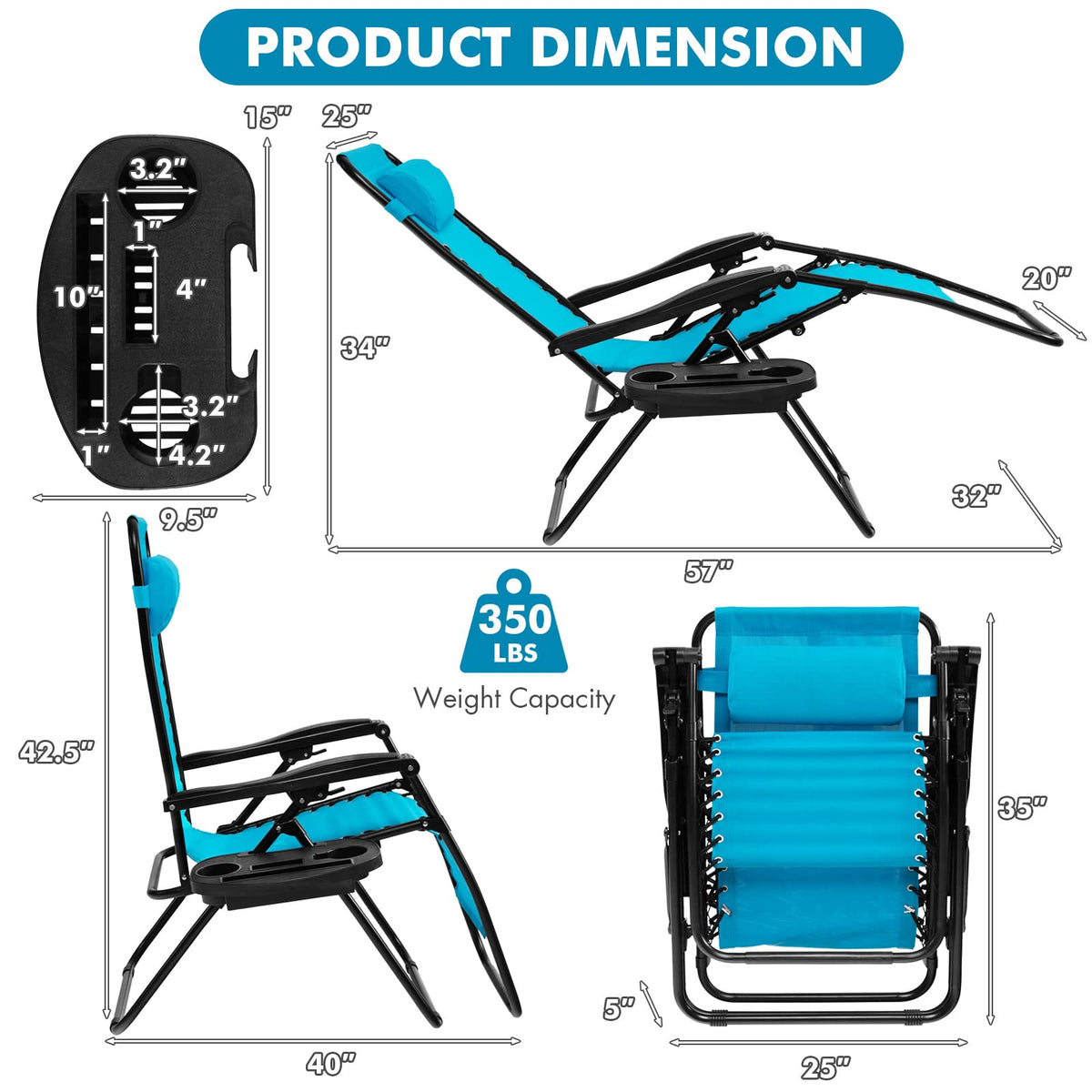 2 PCS Blue Zero Gravity Chair with Cup Holder L3781