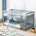 Twin Over Twin Solid Wood Low Bunk Bed with Ladder and Guardrails D652