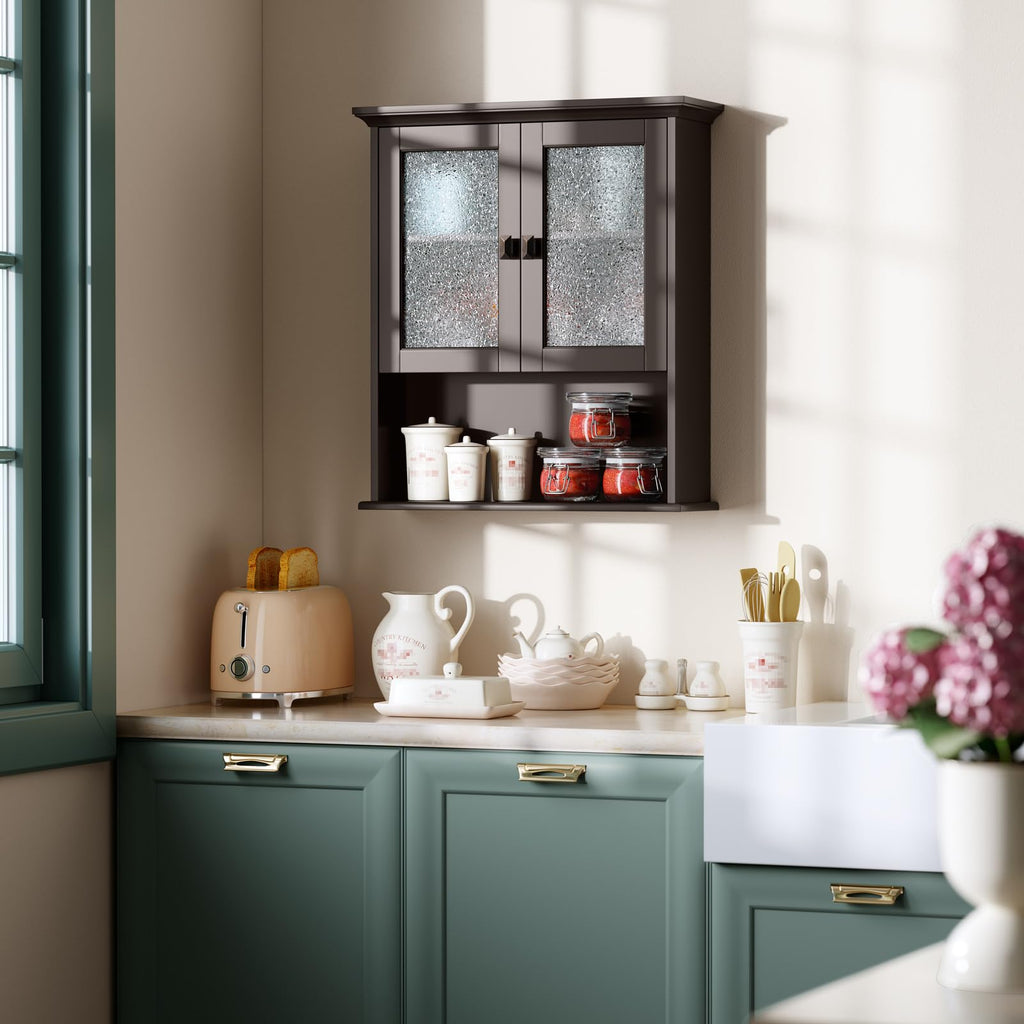 Wall Mount Medicine Cabinet with Tempered Glass Door W851414