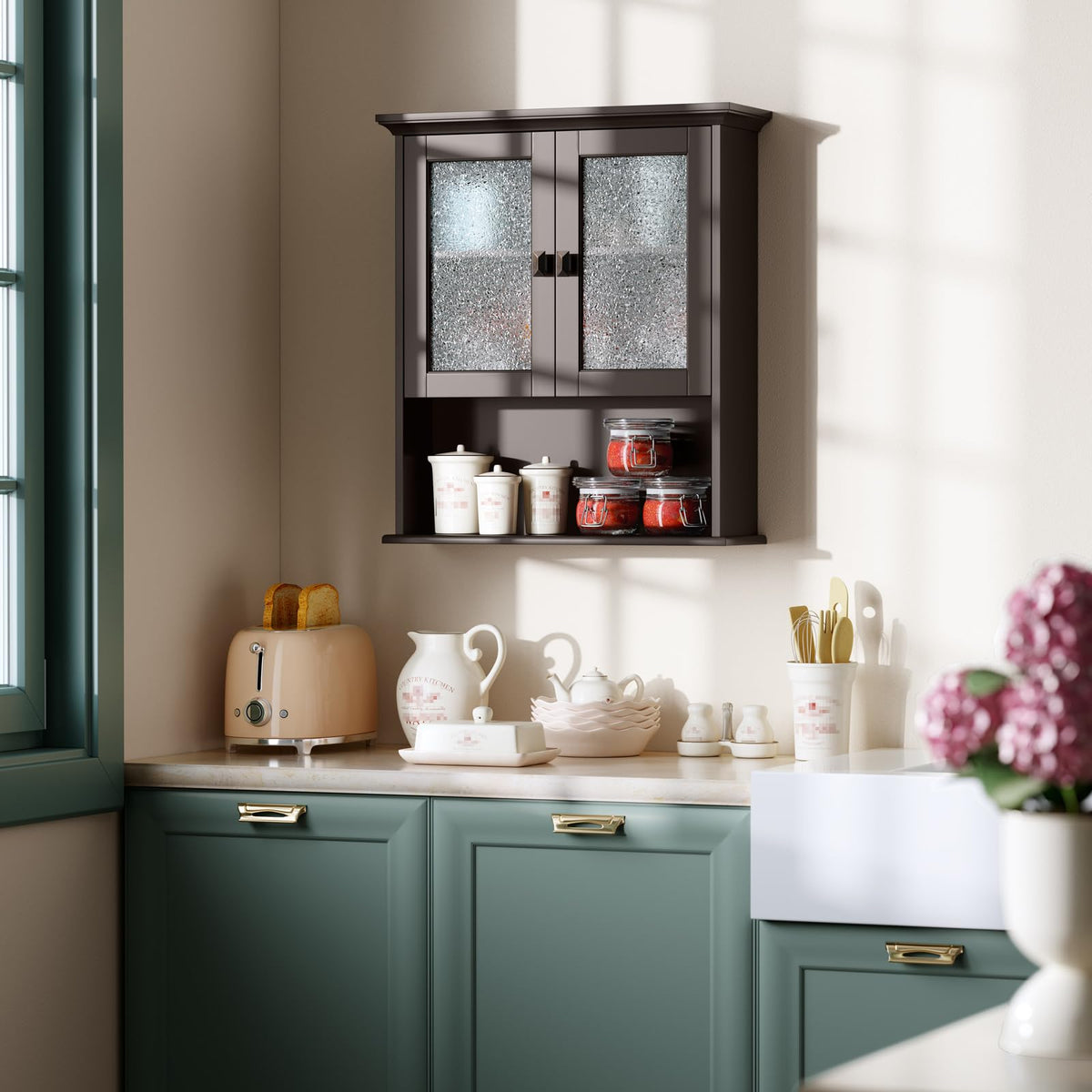 Wall Mount Medicine Cabinet with Tempered Glass Door W851414