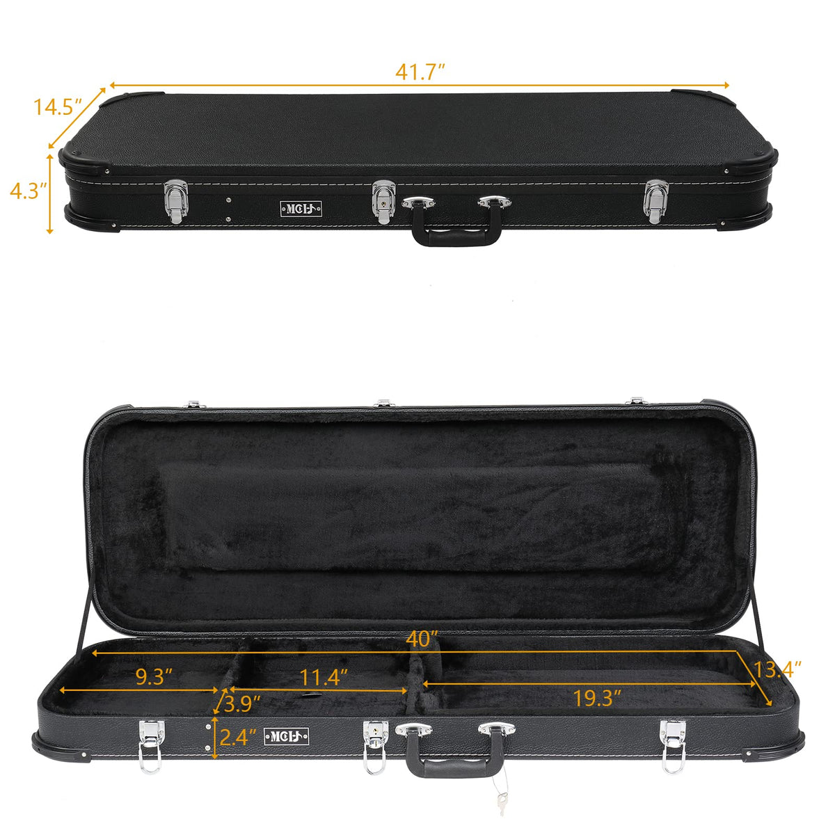 Black Electric Guitar Wood Hard Case with Handle J339429