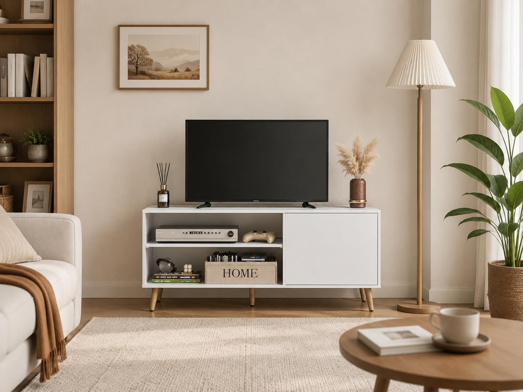 White TV Stand with Storage Cabinet J998