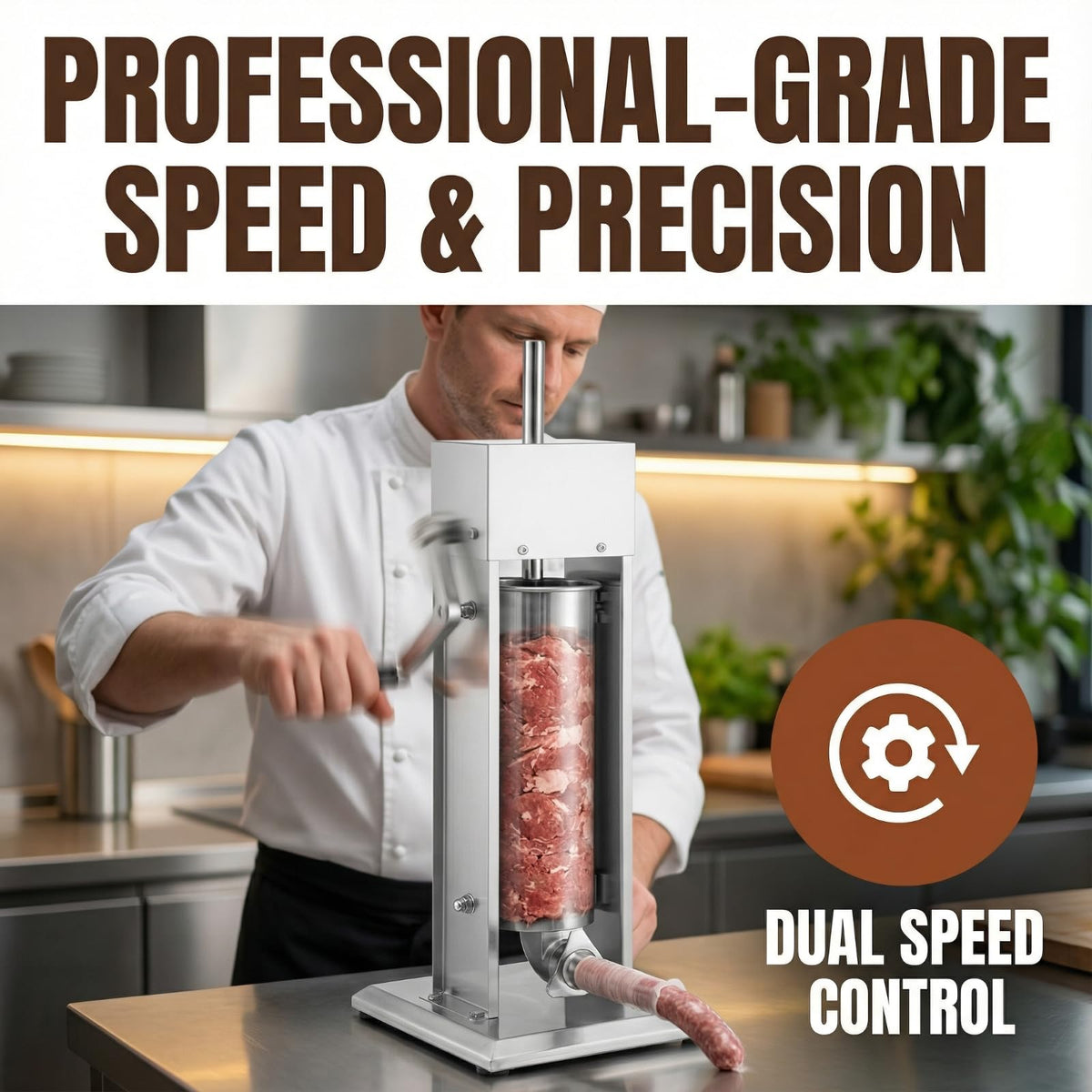 7 L Vertical Stainless Steel Sausage Stuffer with 4 Stuffing Tubes E4513