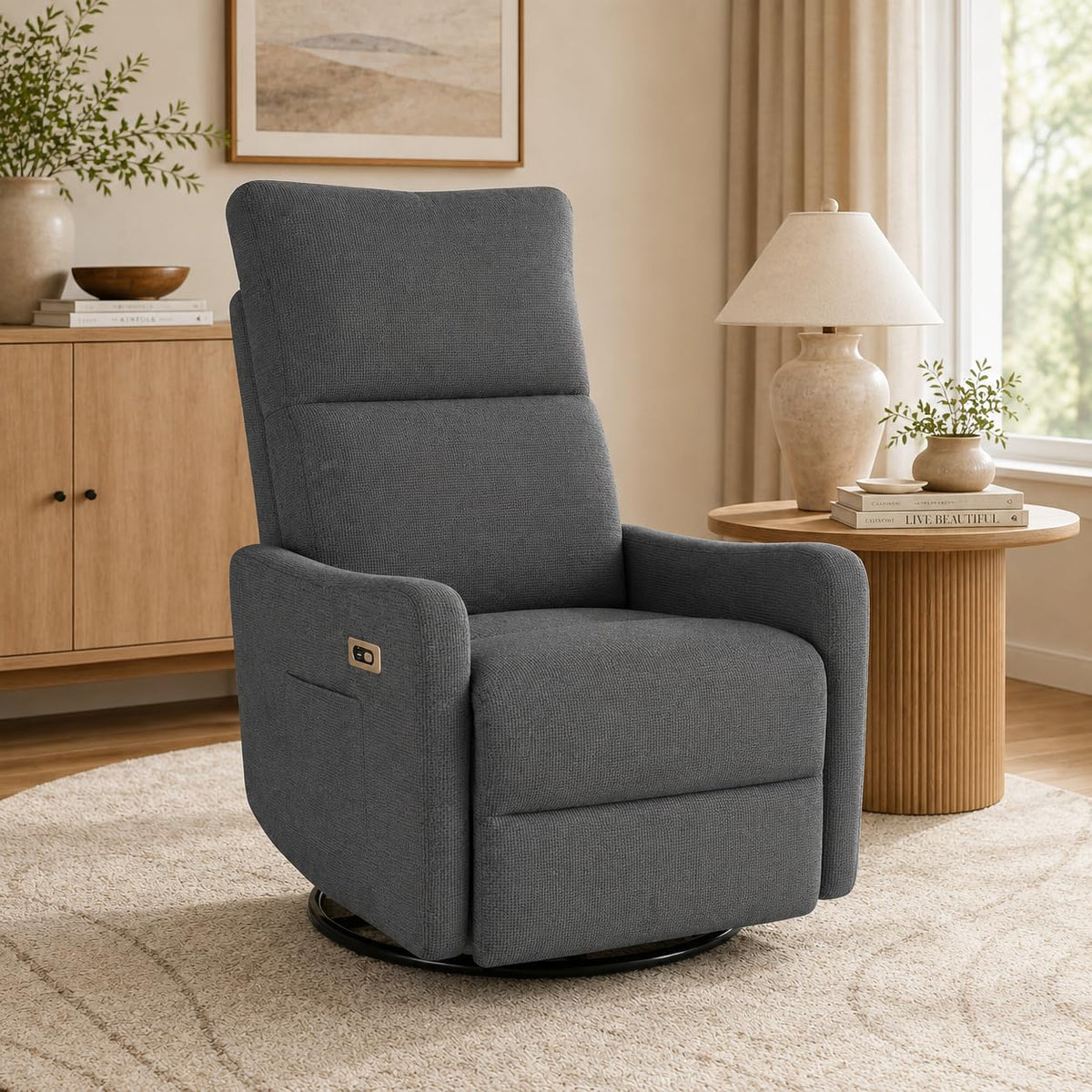 Dark Gray Swivel Rocker Recliner Chair Z555