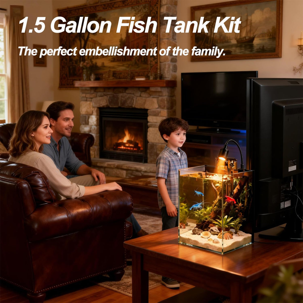 1.5 Gallon Glass Fish Tank Kit with Filter and LED Light E275022