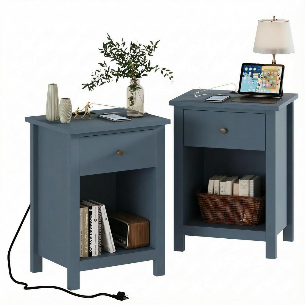 Farmhouse Nightstand with Charging Station Set of 2 Y802886