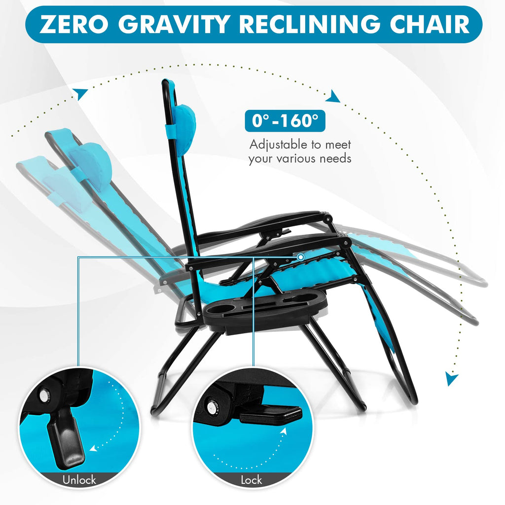 2 PCS Blue Zero Gravity Chair with Cup Holder L3781