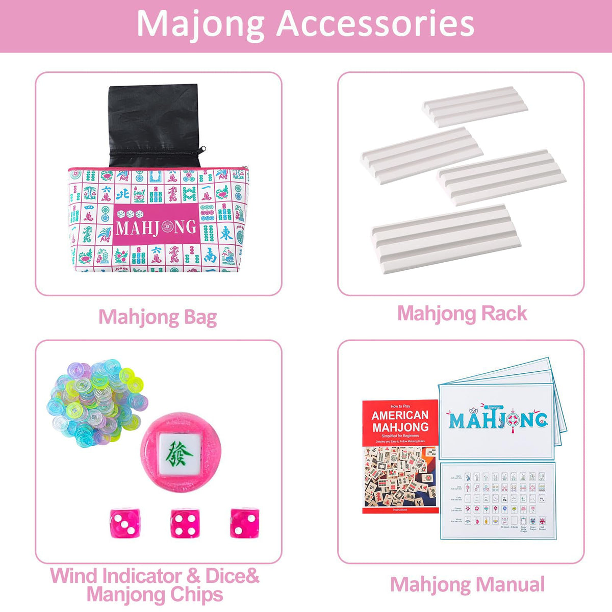 160 Printed American Mahjong Tile Set with 4 Racks & Carrying Bag N943