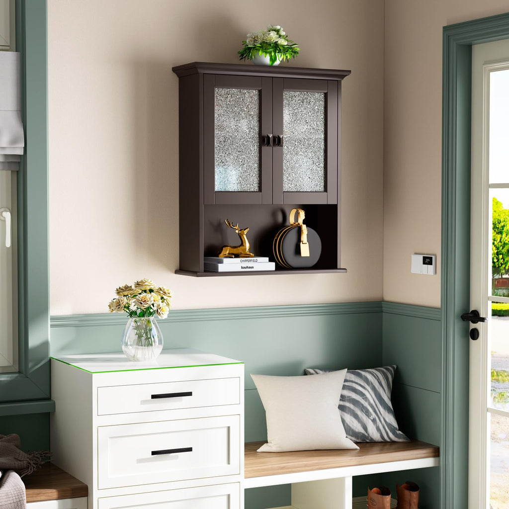 Wall Mount Medicine Cabinet with Tempered Glass Door W851414
