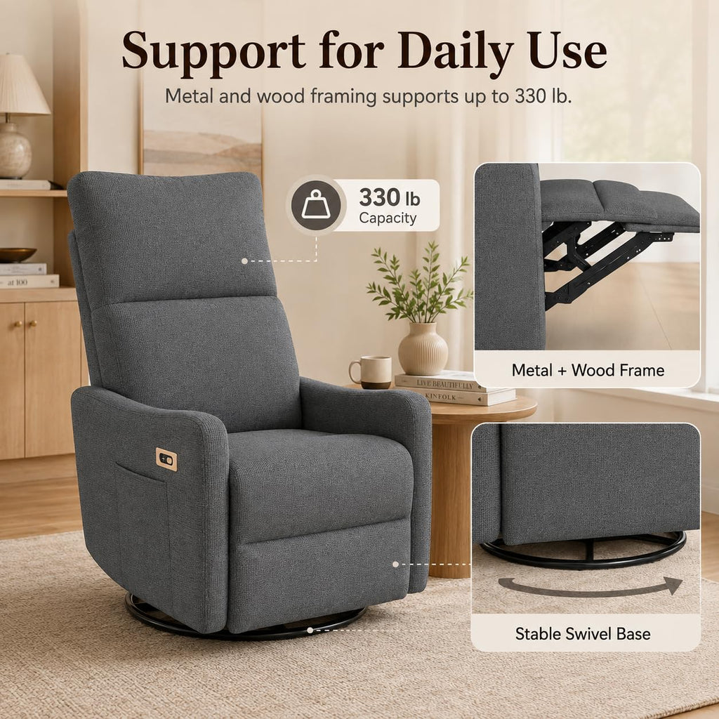 Dark Gray Swivel Rocker Recliner Chair Z555