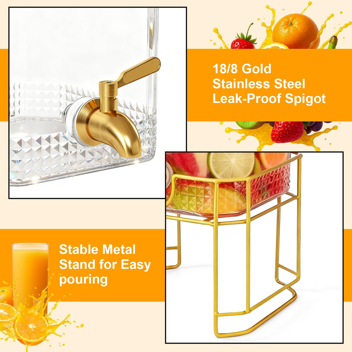 2 Gallon Stainless Steel Beverage Dispenser with Stand Z86656