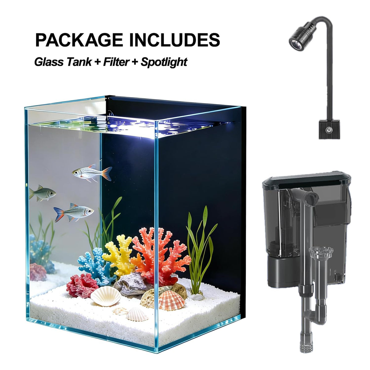1.5 Gallon Glass Fish Tank Kit with Filter and LED Light E275022