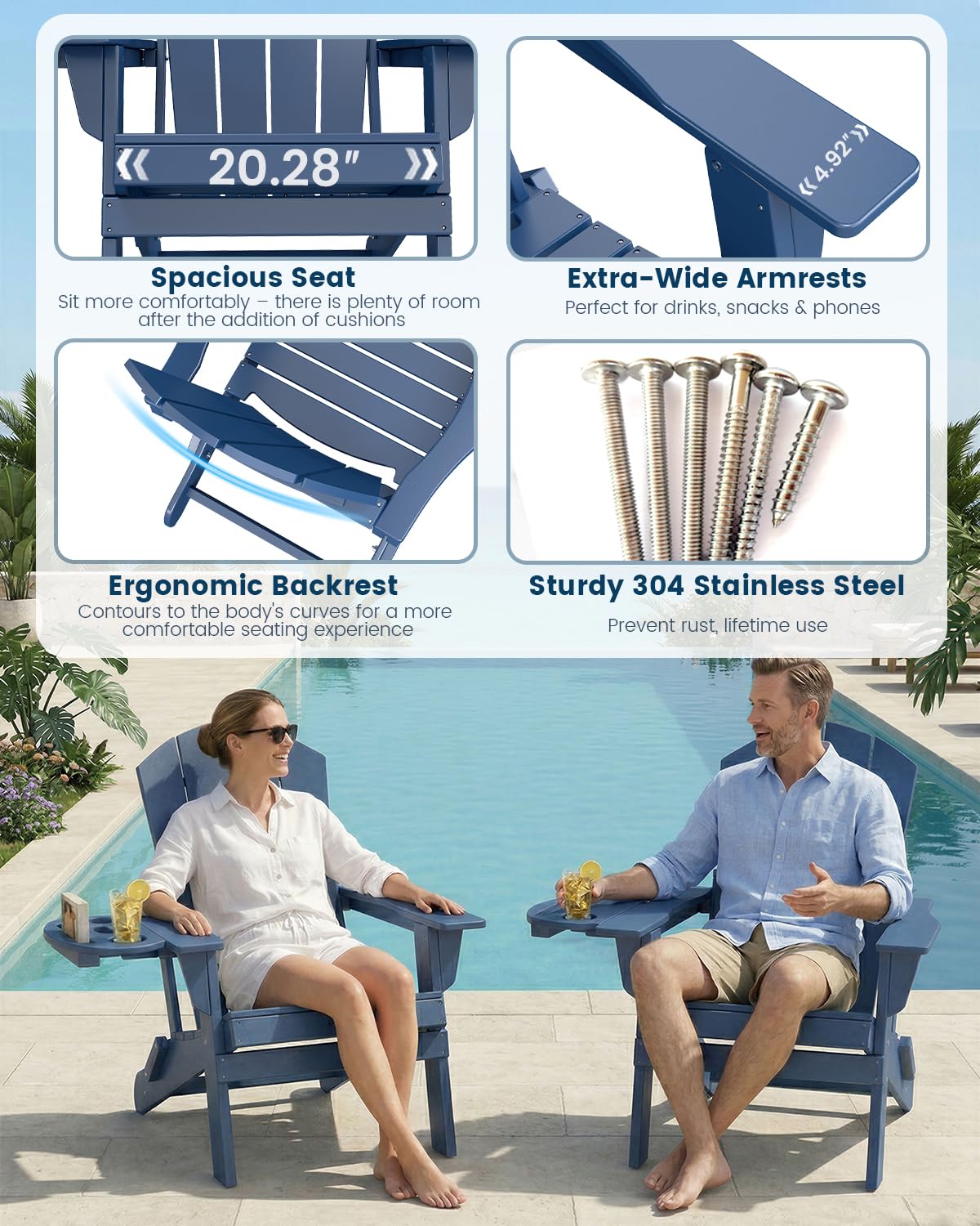 Folding Adirondack Chair Set of 8 with Cup Holder A15929