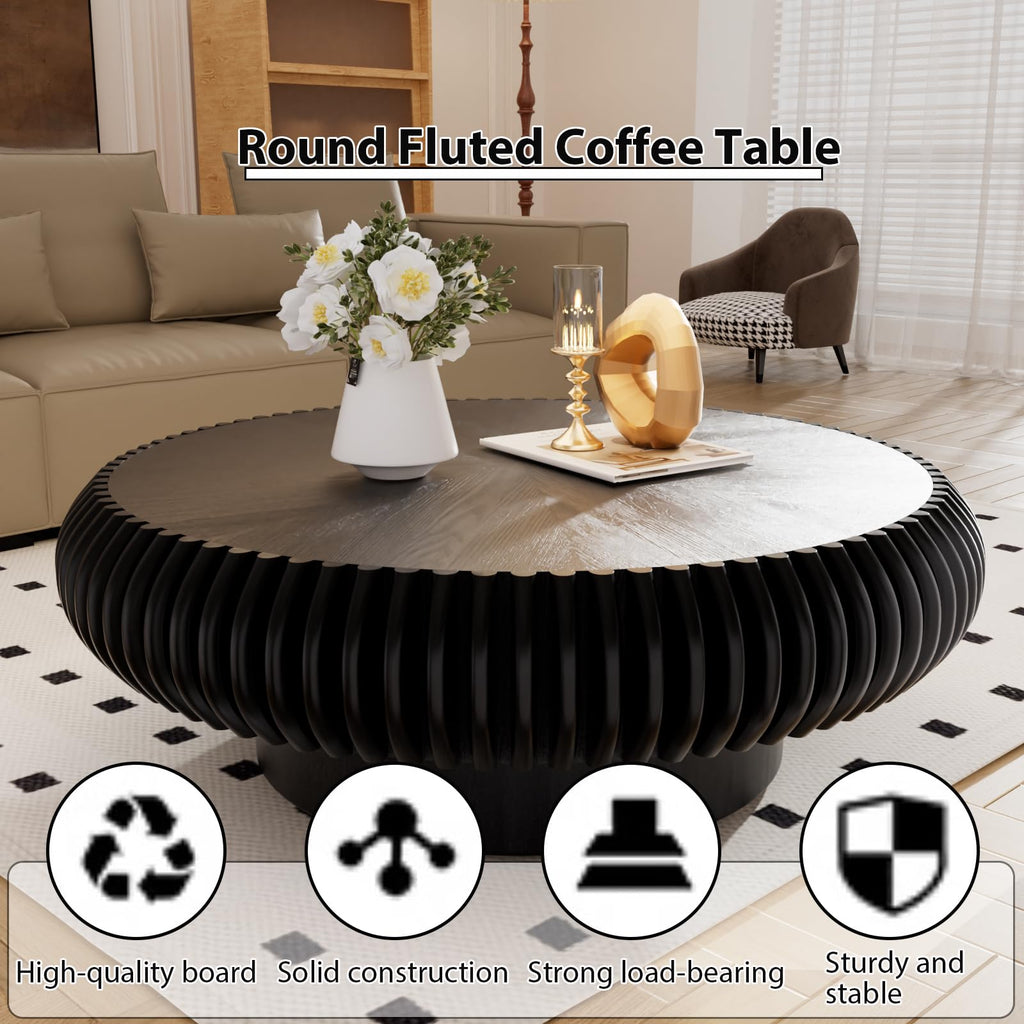 Black Round Fluted Drum Coffee Table V5323