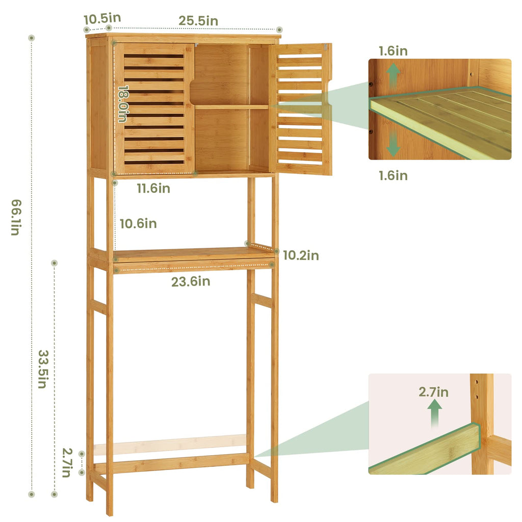Over The Toilet Storage Cabinet with Adjustable Shelves Bamboo Y8952