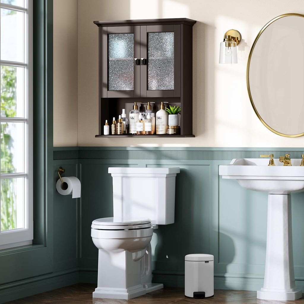 Wall Mount Medicine Cabinet with Tempered Glass Door W851414