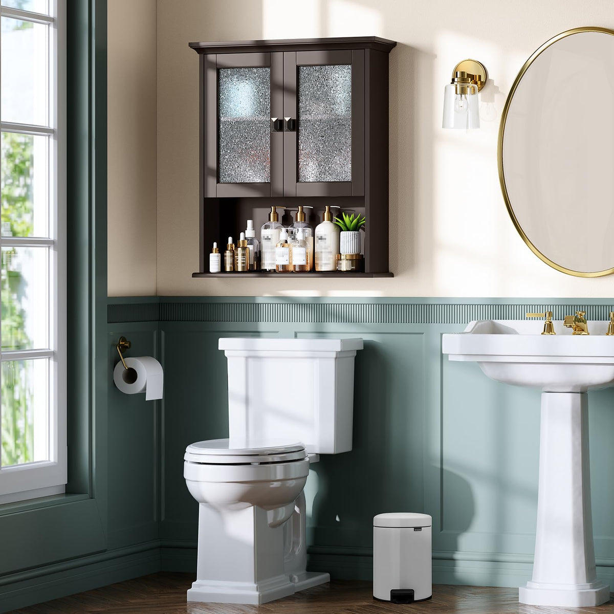 Wall Mount Medicine Cabinet with Tempered Glass Door W851414