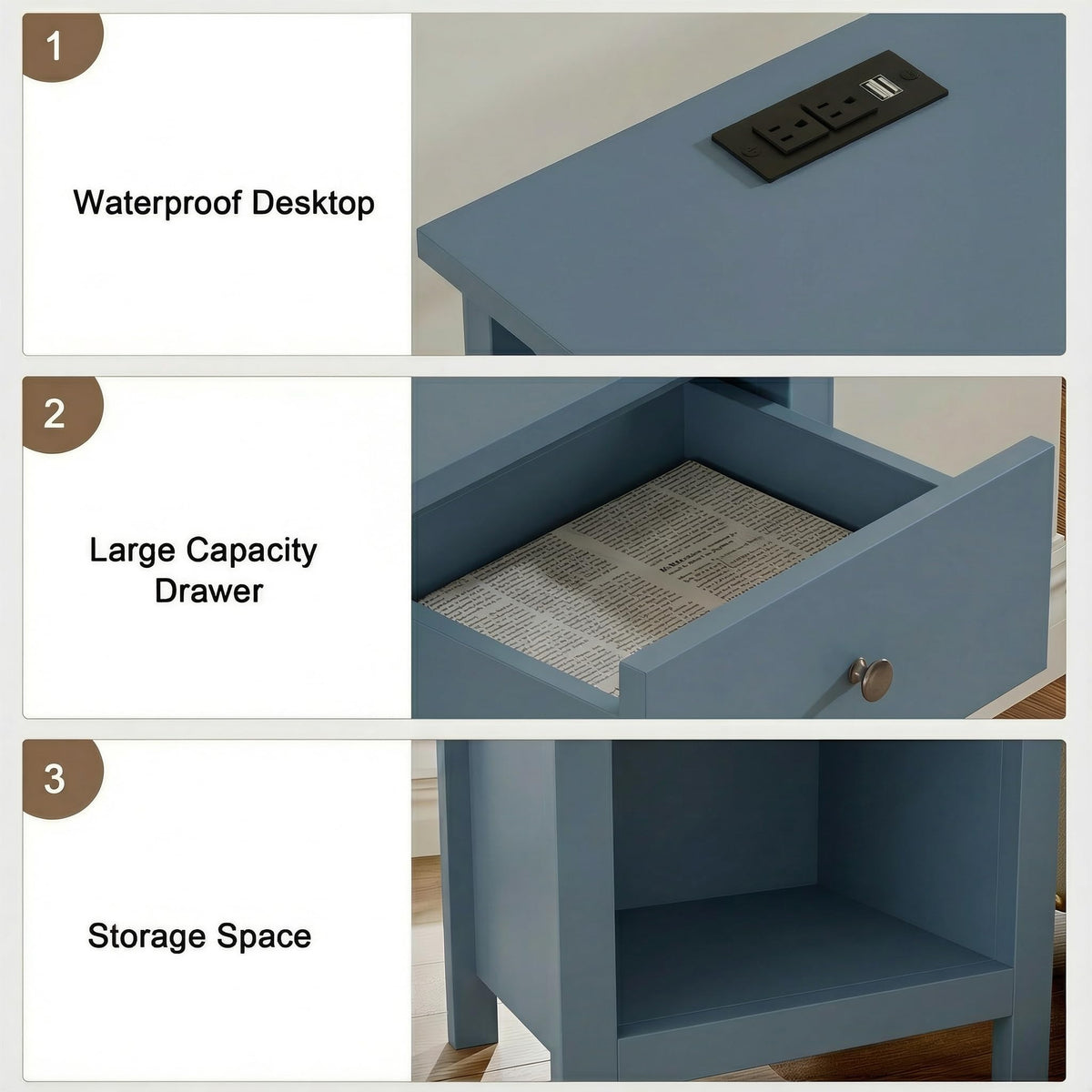 Farmhouse Nightstand with Charging Station Set of 2 Y802886