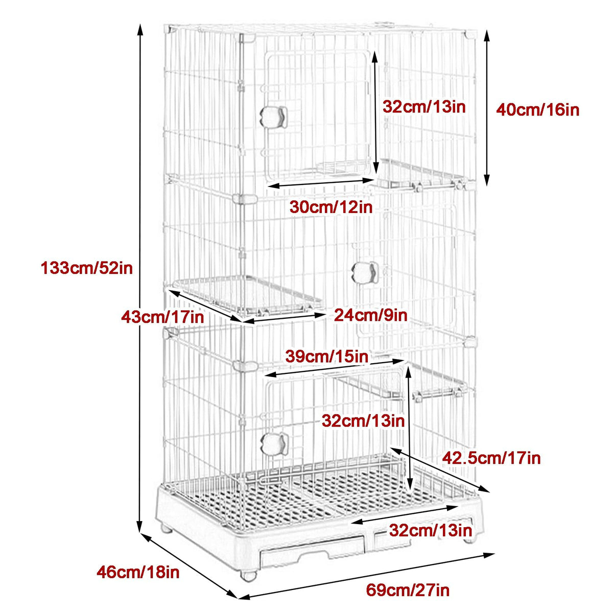 Detachable Metal Wire Cat Enclosure with Litter Box R694907