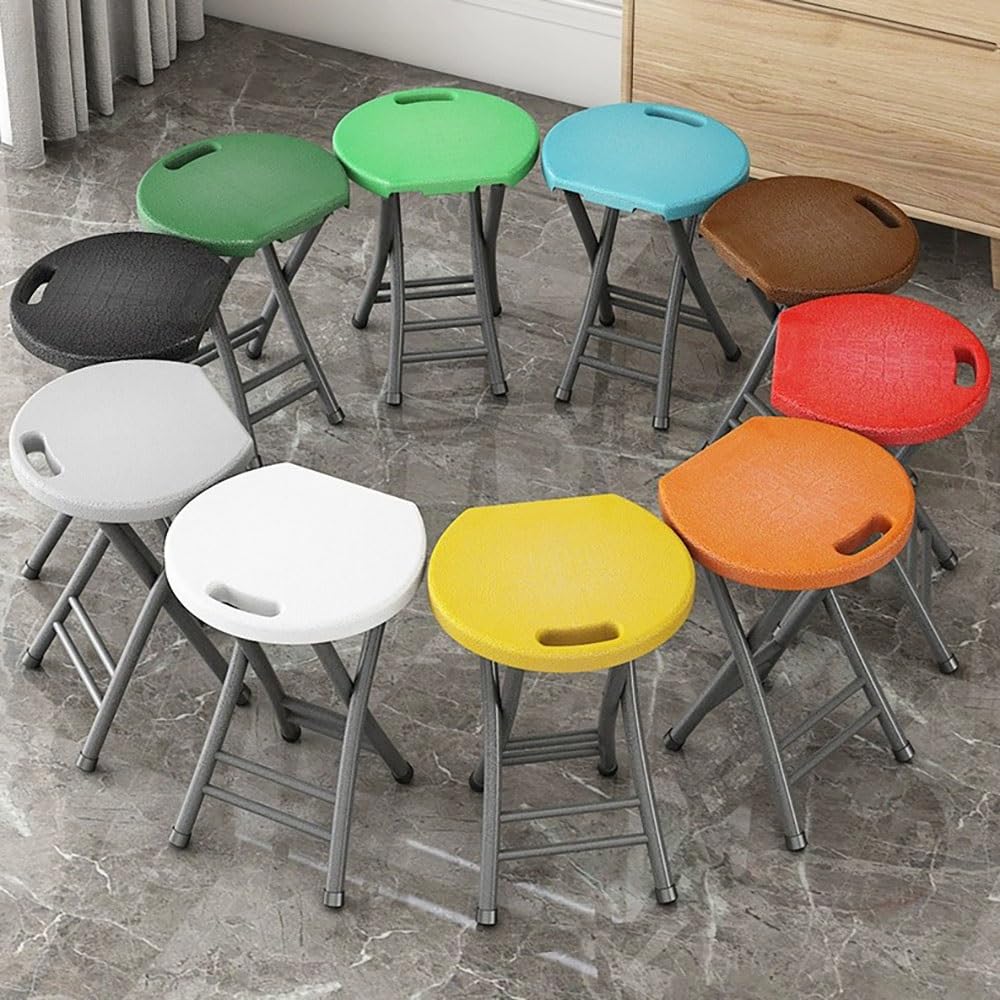 Folding Stool, 18in Portable Collapsible Bar Stool with Handle, Foldable Lightweight Camping Chair Stool for Outdoor Indoor Kitchen Bar, Assembly Free(Black,White Frame) O42072