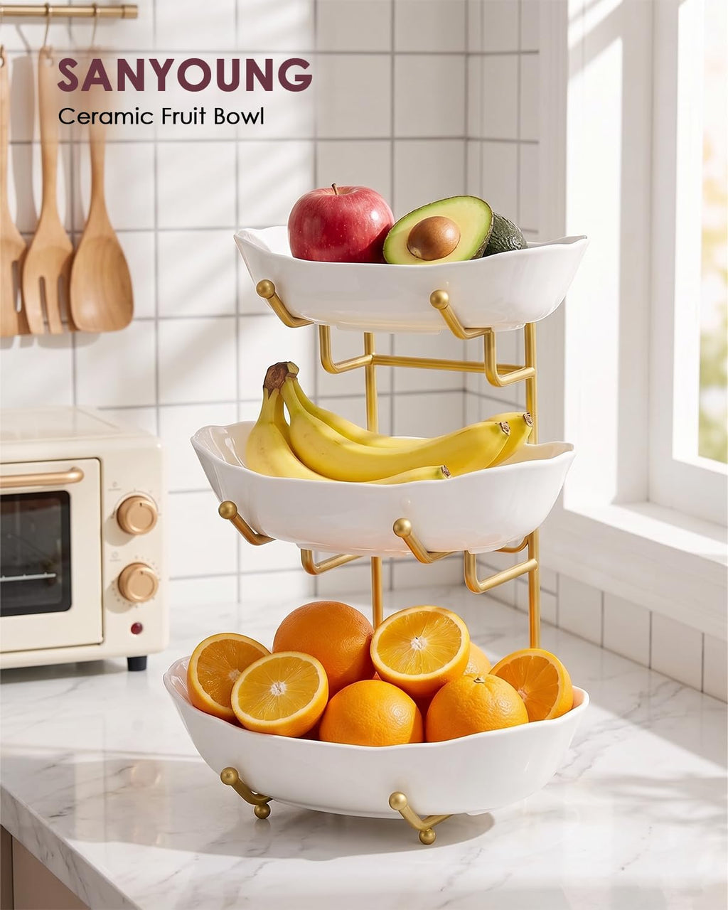 3 Tier Ceramic Fruit Bowl with Stand E984823