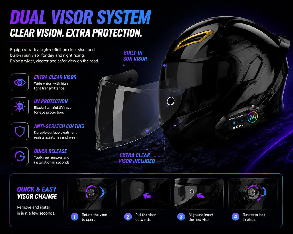 Bluetooth Modular Flip-Up Full Face Motorcycle Helmet E4233