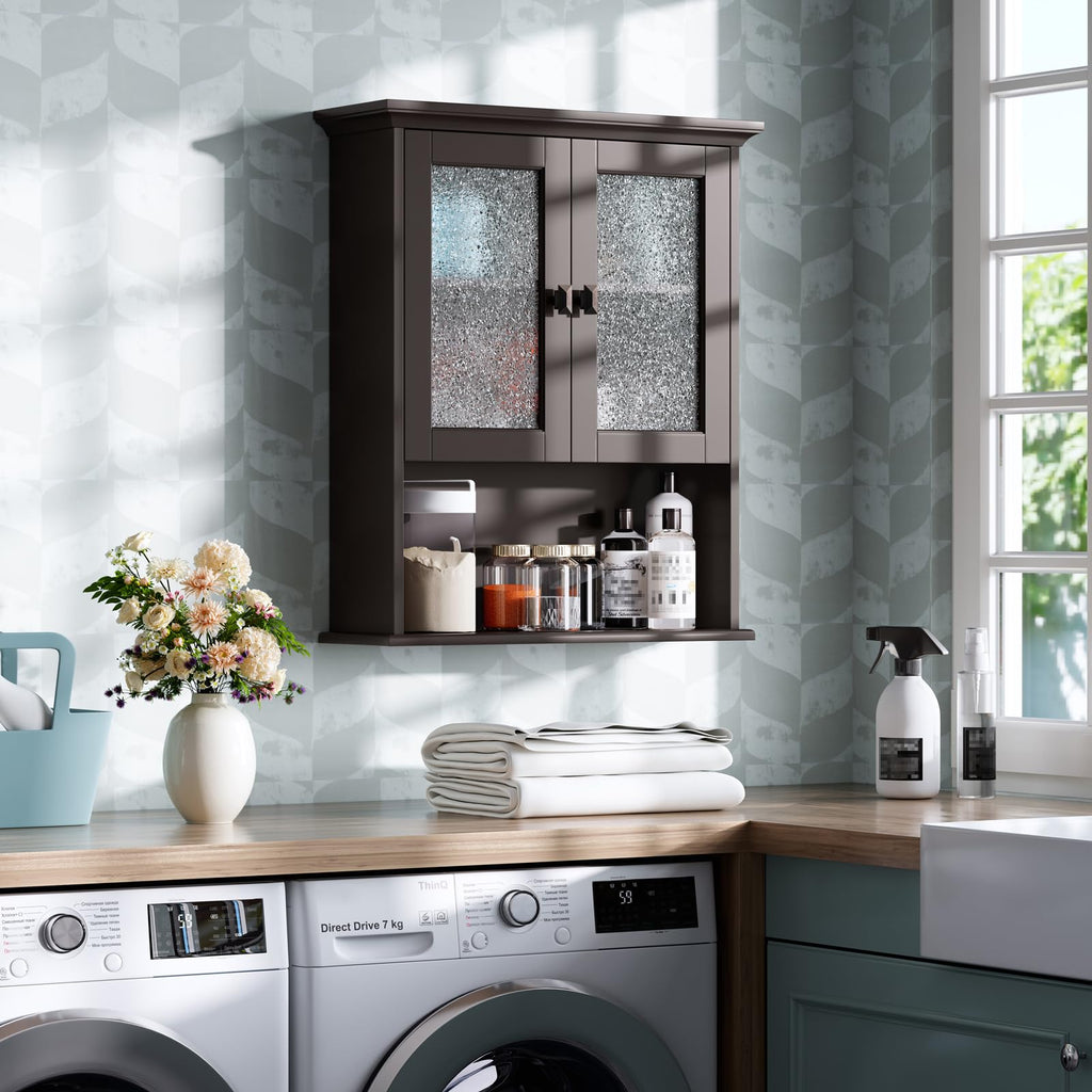 Wall Mount Medicine Cabinet with Tempered Glass Door W851414