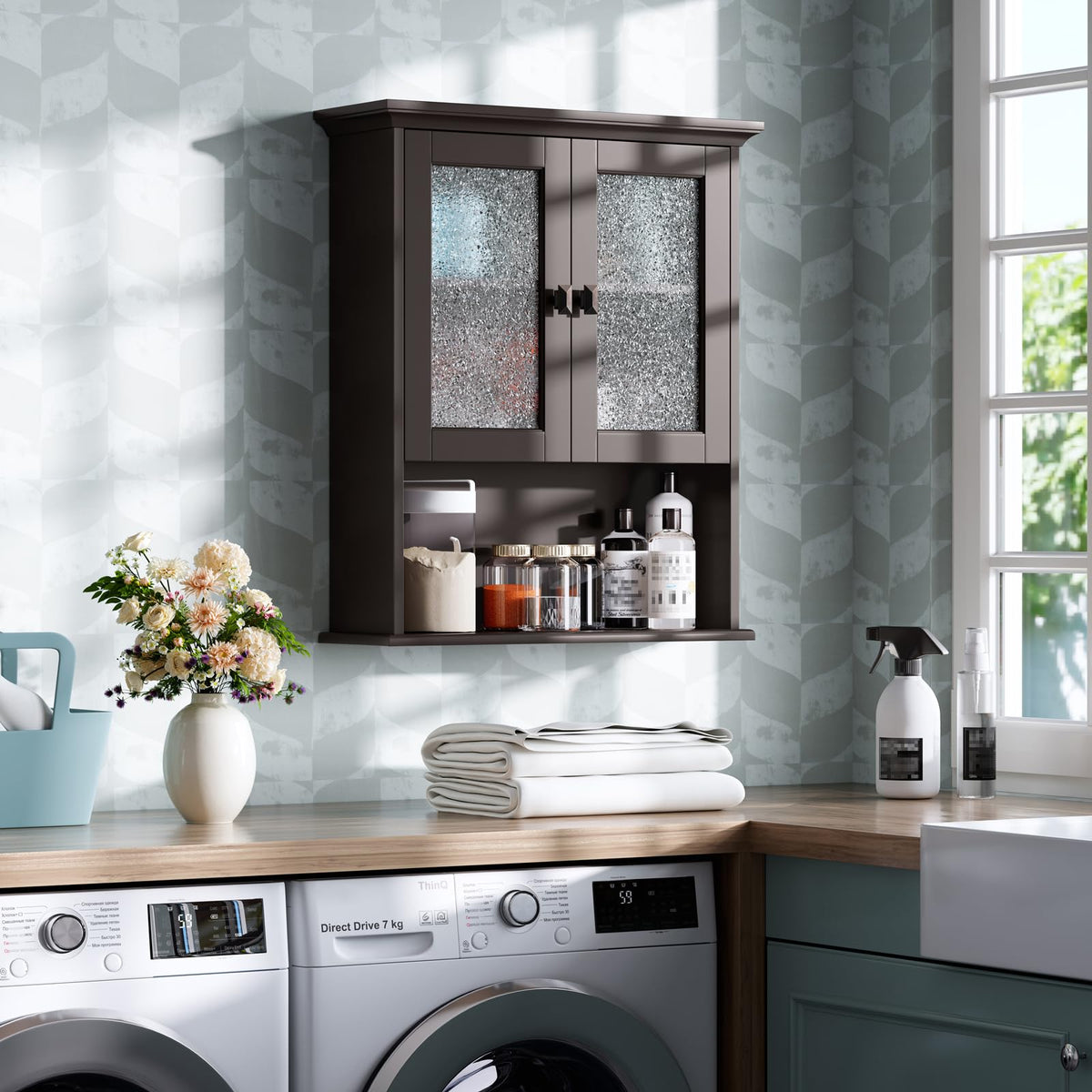 Wall Mount Medicine Cabinet with Tempered Glass Door W851414