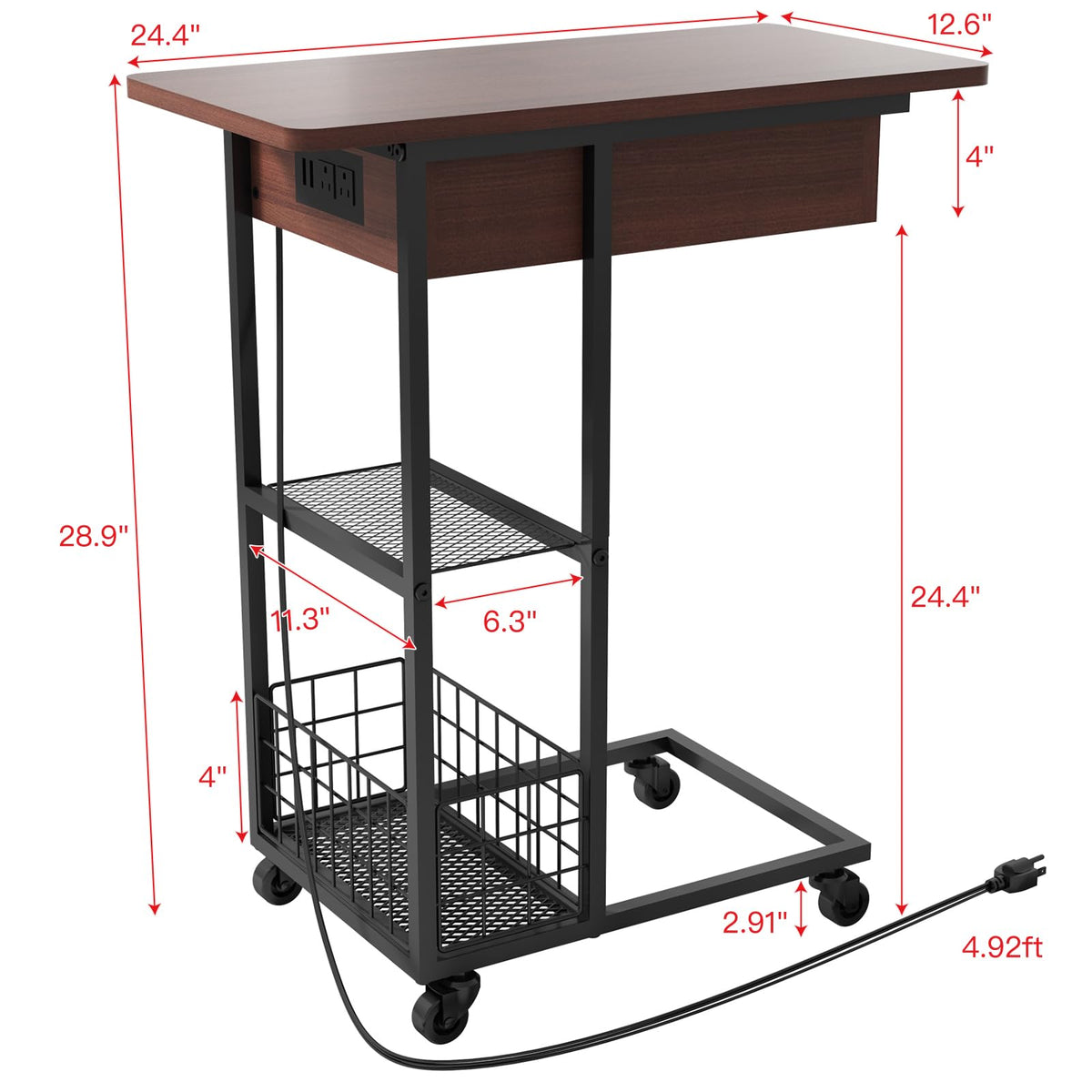 C Shaped End Table with Charging Station L55094