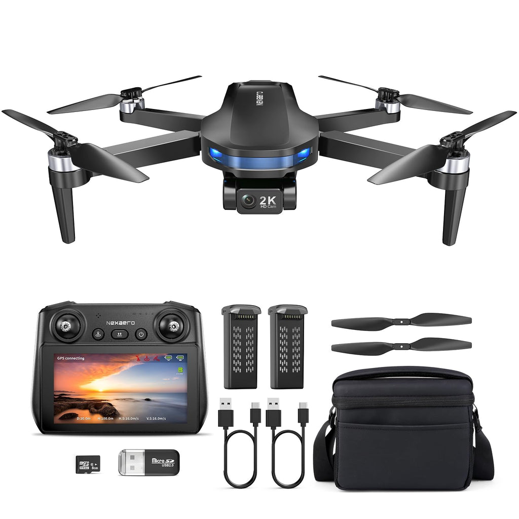 GPS Drone with EIS 2K Camera, 7.22 inch Screen, 64 Mins Flight, Foldable RC Drone P9670