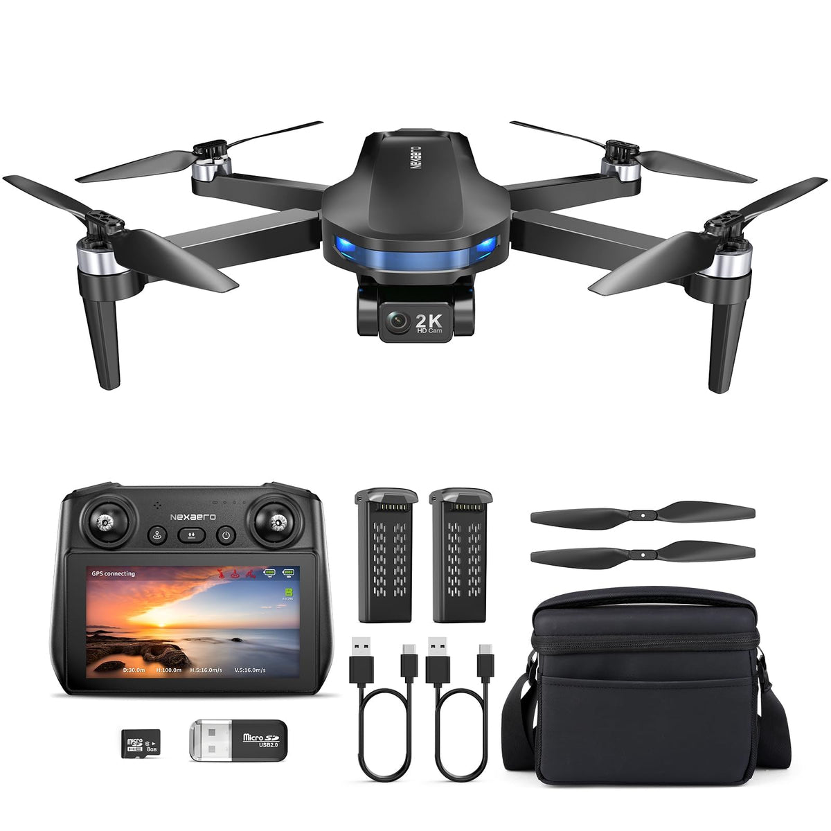 GPS Drone with EIS 2K Camera, 7.22 inch Screen, 64 Mins Flight, Foldable RC Drone P9670