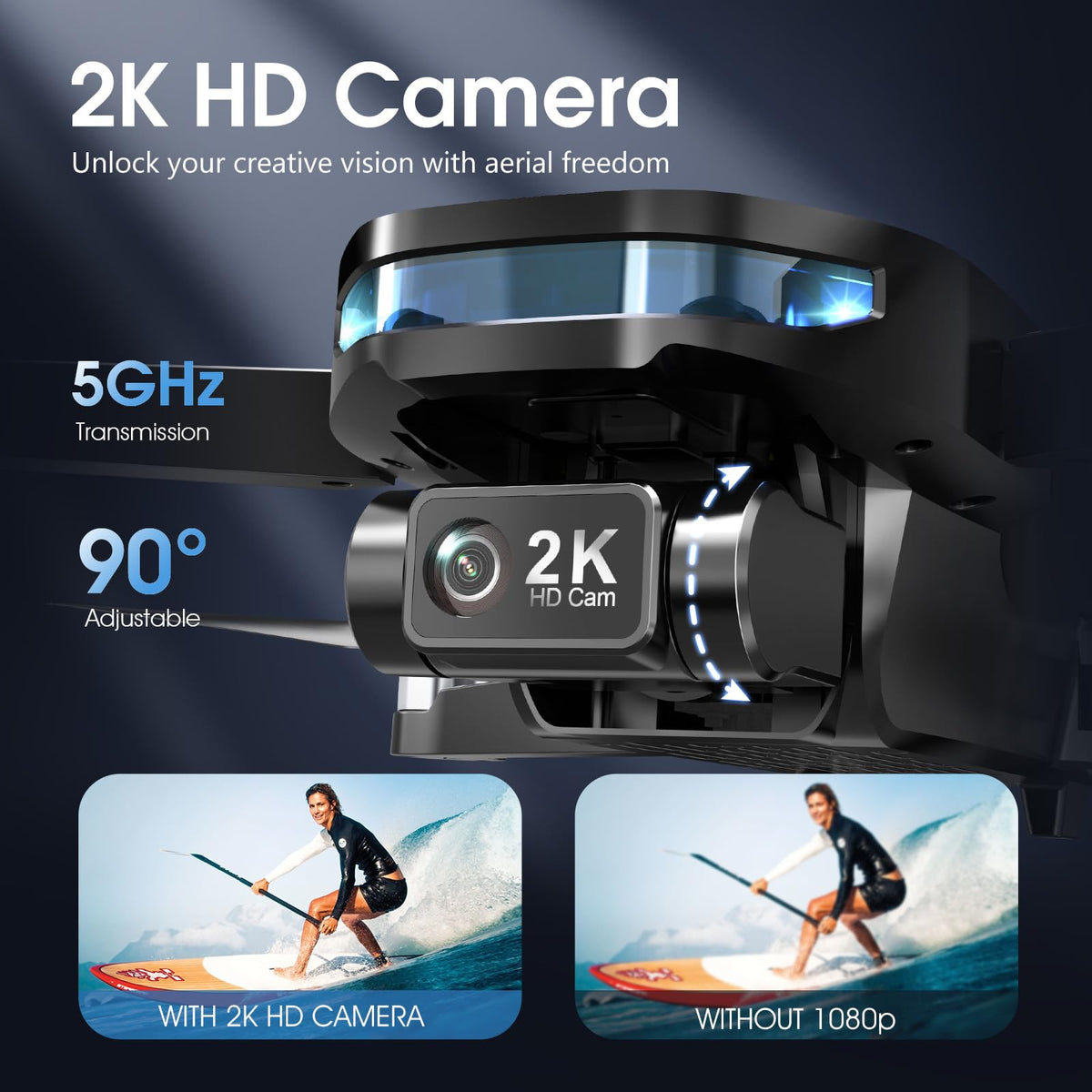 GPS Drone with EIS 2K Camera, 7.22 inch Screen, 64 Mins Flight, Foldable RC Drone P9670
