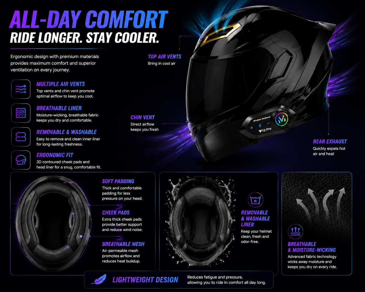 Bluetooth Modular Flip-Up Full Face Motorcycle Helmet E4233