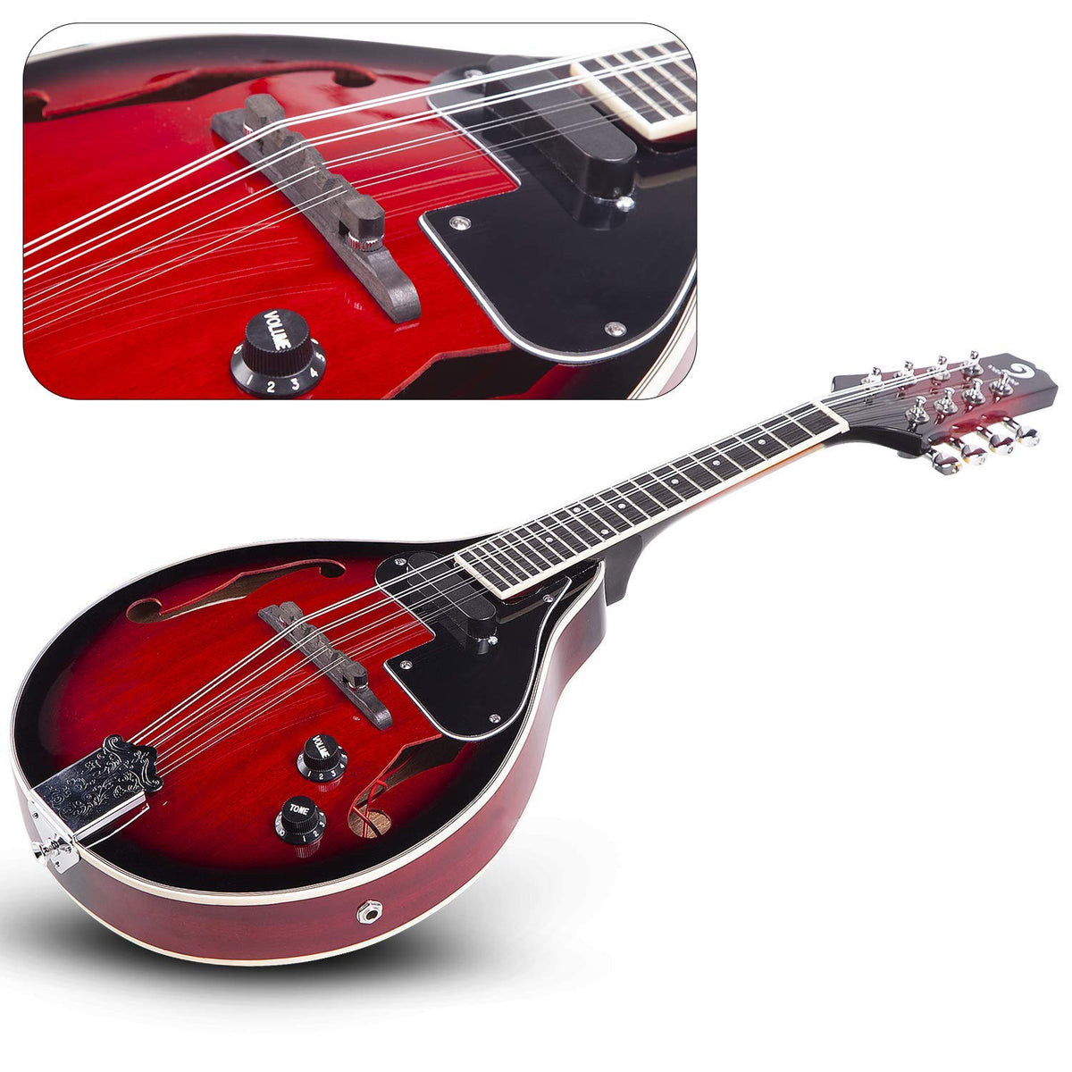 Vintage Red Sunburst Acoustic Electric Mandolin with Strings Set C539100