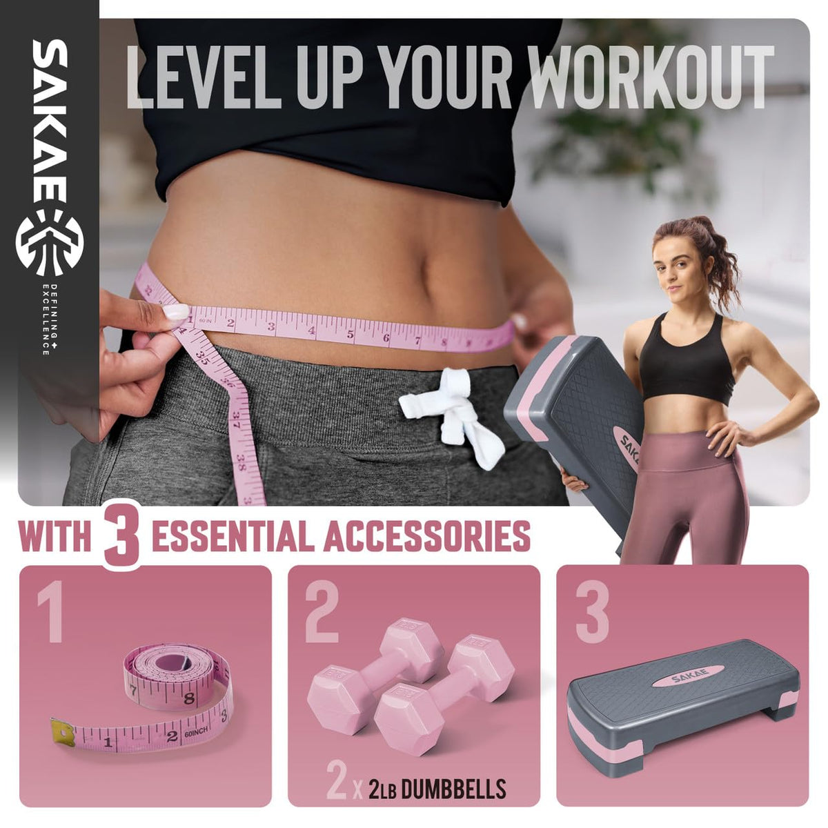 Adjustable Aerobic Step Platform Set with Dumbbells & Measuring Tape Z40001
