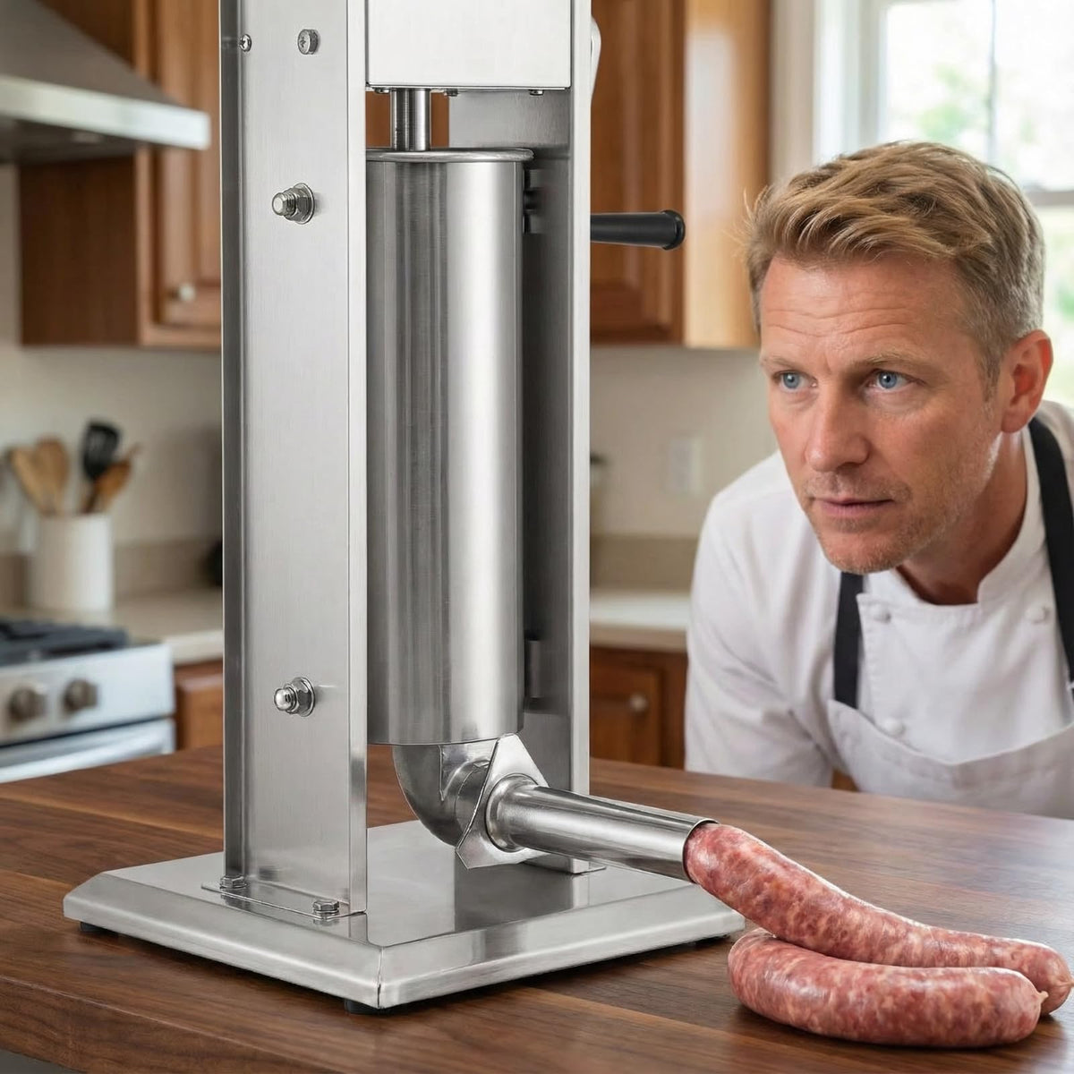 7 L Vertical Stainless Steel Sausage Stuffer with 4 Stuffing Tubes E4513