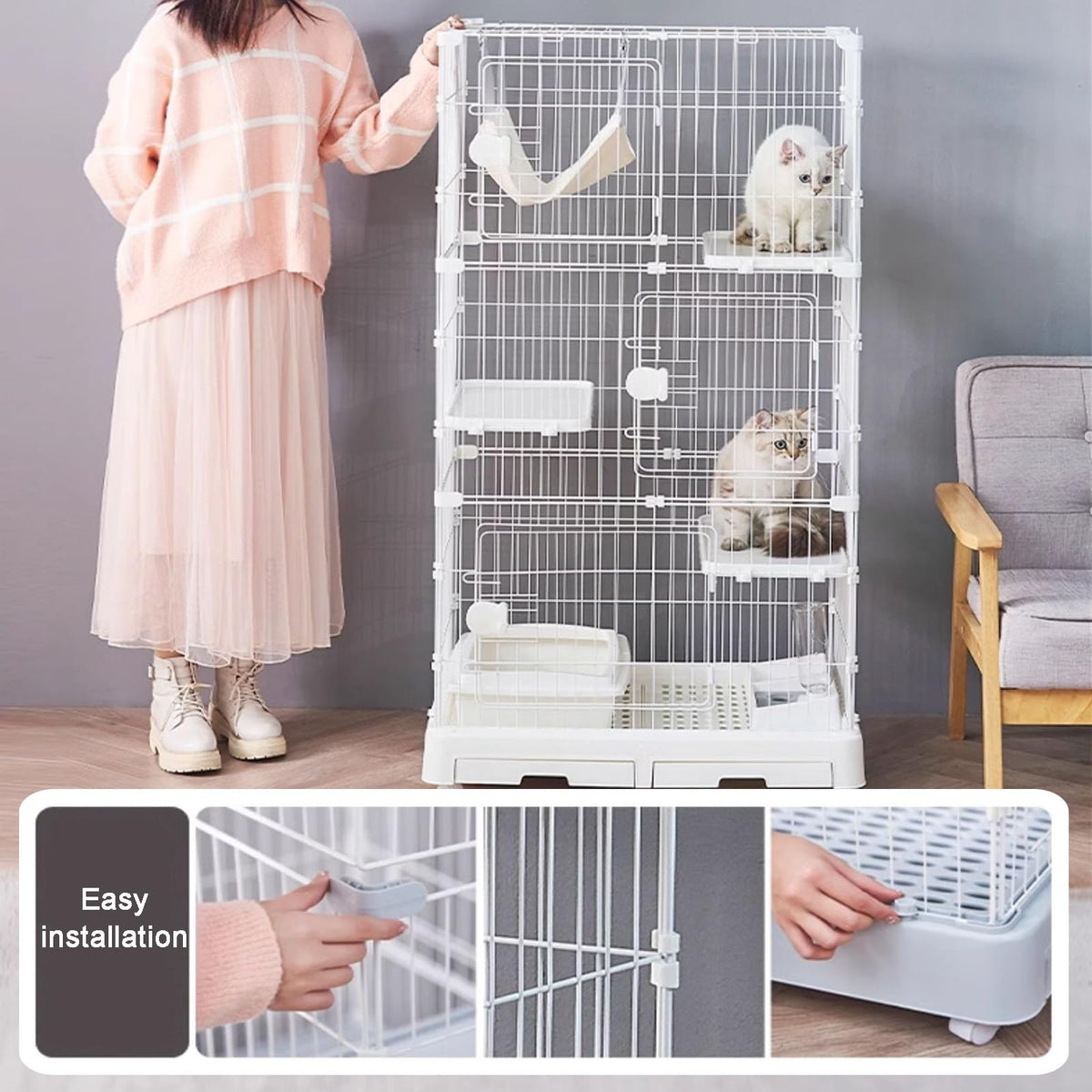 Detachable Metal Wire Cat Enclosure with Litter Box R694907