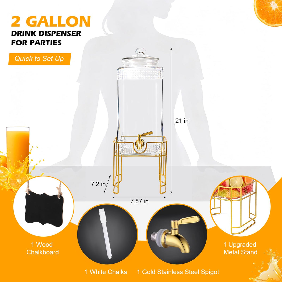 2 Gallon Stainless Steel Beverage Dispenser with Stand Z86656