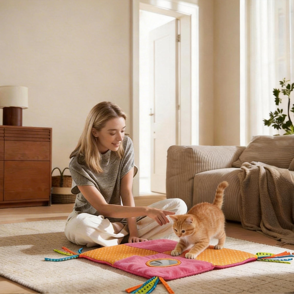 Blue Open Top Cat Litter Box with Scoop and Play Mat P457918