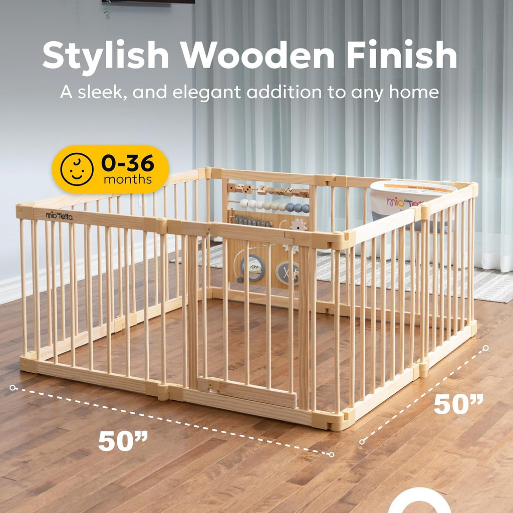 Foldable Wooden Baby Playpen with Gate I11769