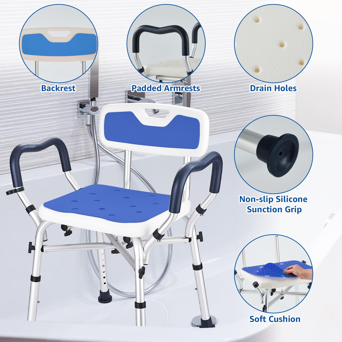 Blue Adjustable Shower Chair U2529