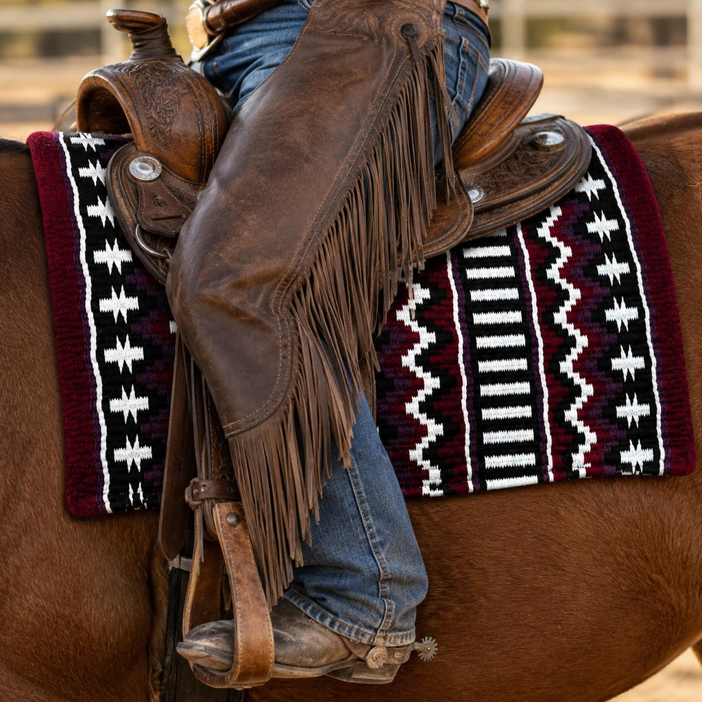 Burgundy Black White Tribal Horse Saddle Pad N404164