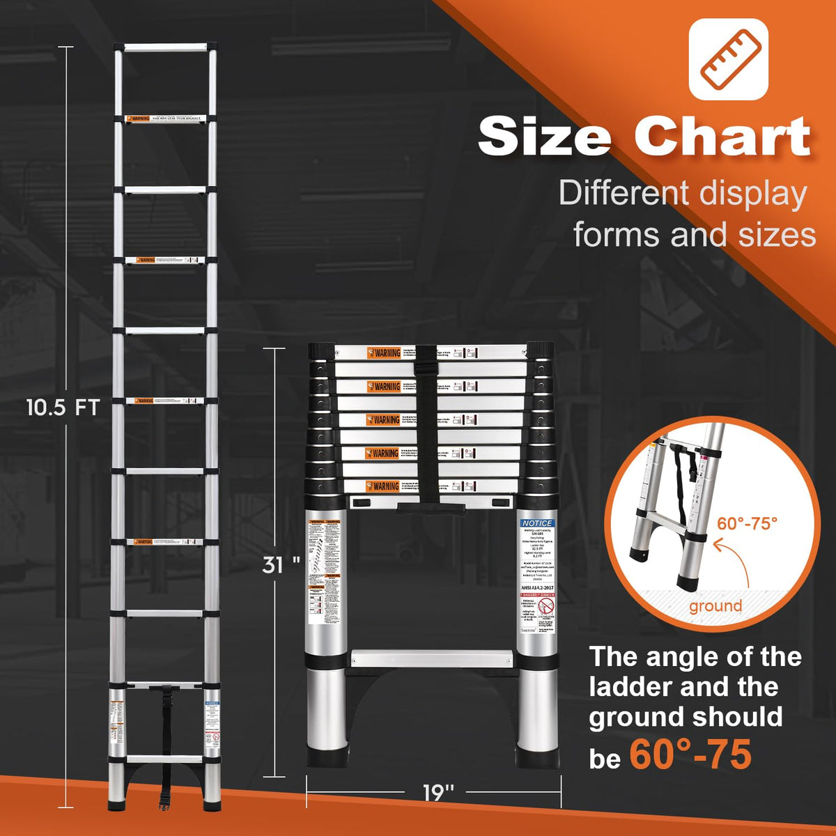 Telescoping Aluminum Ladder 10.5 FT 330lbs U303247