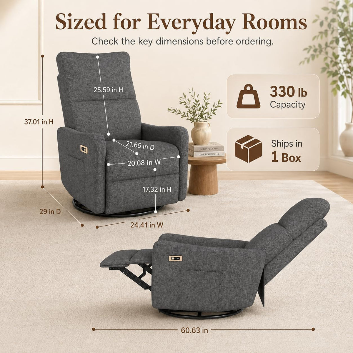 Dark Gray Swivel Rocker Recliner Chair Z555