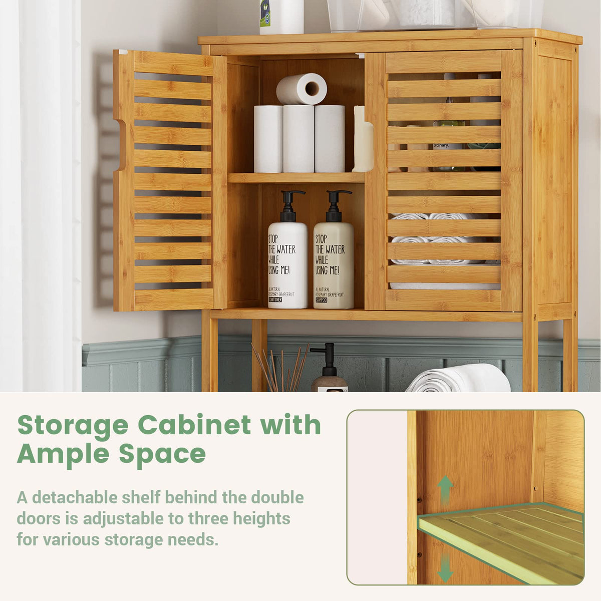 Over The Toilet Storage Cabinet with Adjustable Shelves Bamboo Y8952