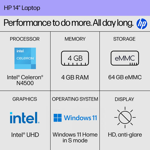 14 inch Laptop, Intel Celeron N4500, 4 GB RAM, 64 GB eMMC, Natural Silver Y6153